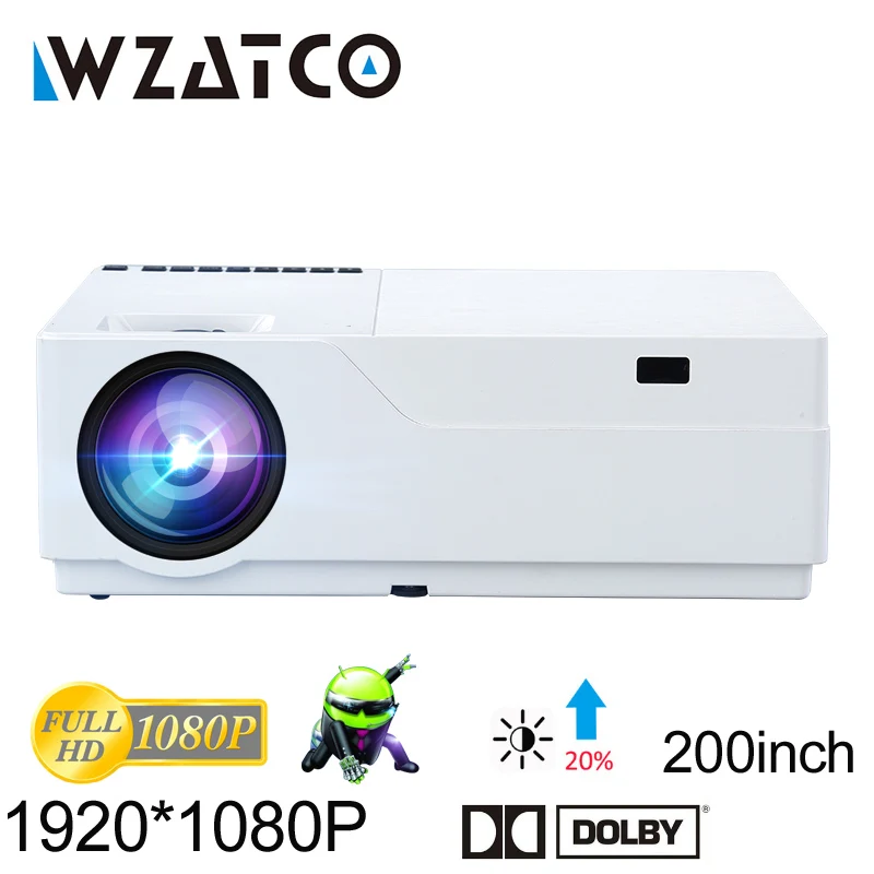 WZATCO Full HD проектор 1920x1080 Разрешение светодиодный проектор поддержка AC3 домашний кинотеатр 5500 люмен (опционально Android 9,0 WIFI) M18 WZATCO Full HD проектор 1920x1080 Разрешение светодиодный проектор поддержка AC3 домашний кинотеатр 5500 люмен (опционально Android 9,0 WIFI) M18
