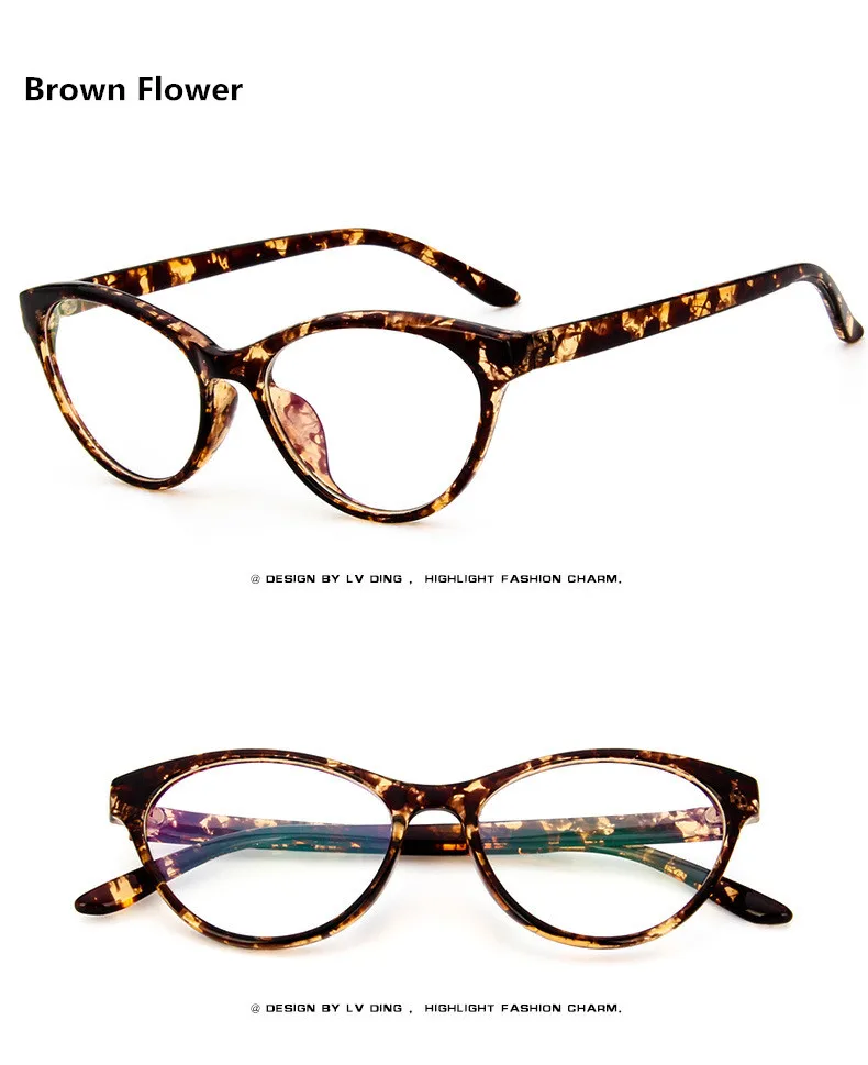 BOYEDA кошачий глаз оптическая модная оправа для очков модные женские очки для близорукости оправа винтажные Ретро очки - Цвет оправы: BrownFlower