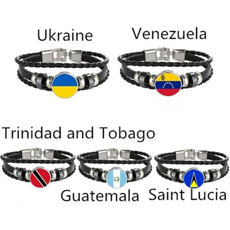 

Ukraine Venezuela Trinidad and Tobago Guatemala Saint Lucia Flag Multilayer Leather Bracelet Fashion Bracelet