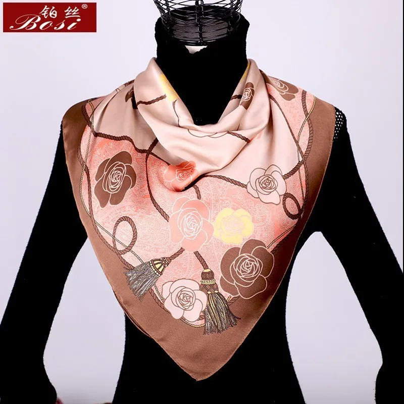 Шарф Шелковый Леопардовый принт женские квадратные цветочные шарфы-шали зимние атласные этнические sjaal цепь на полосе шарфы люксового бренда foulard - Цвет: 10