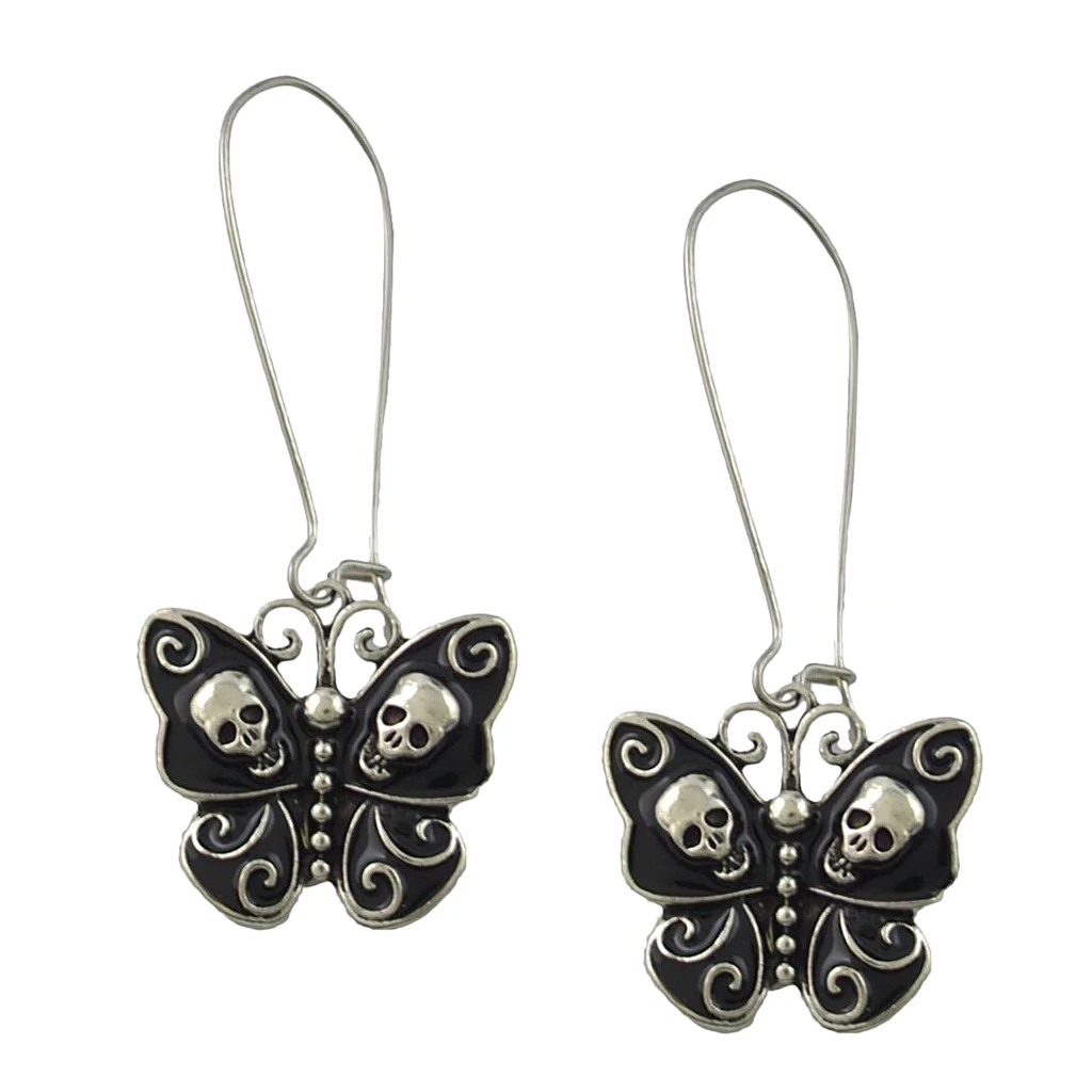 Retro Skull Butterfly Drop Earrings Black Women Halloween Earring Gothic Jewelry Gift