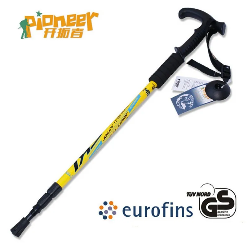Pólo de Esqui Bengala de Trekking 2018 Muleta Ajustável Caminhadas Esqui Escalada Camping Telescópica Cane Alpenstock Alumínio Choque 15 Cheap Bengalas