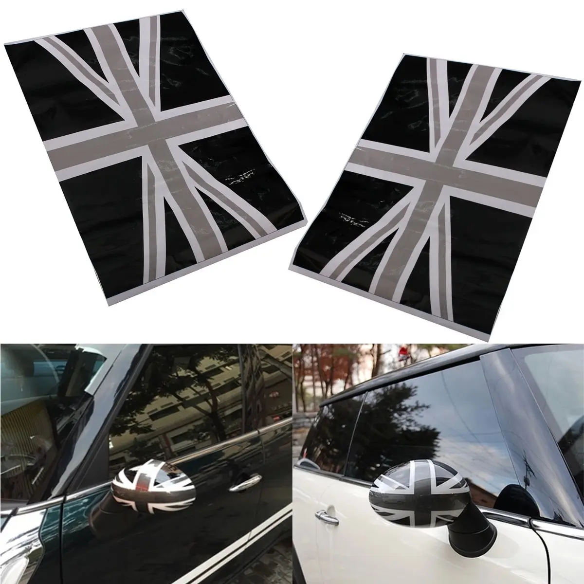 2x Union Jack Flag Vinyl Stickers Wing Side Mirrors Cover Black For