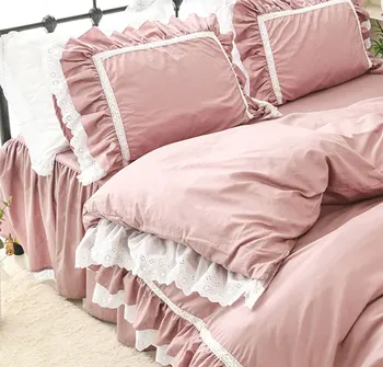 

Princess pure color lace bedding set,cotton twin full queen king,single double home textile pillow case quilt cover bed skirt