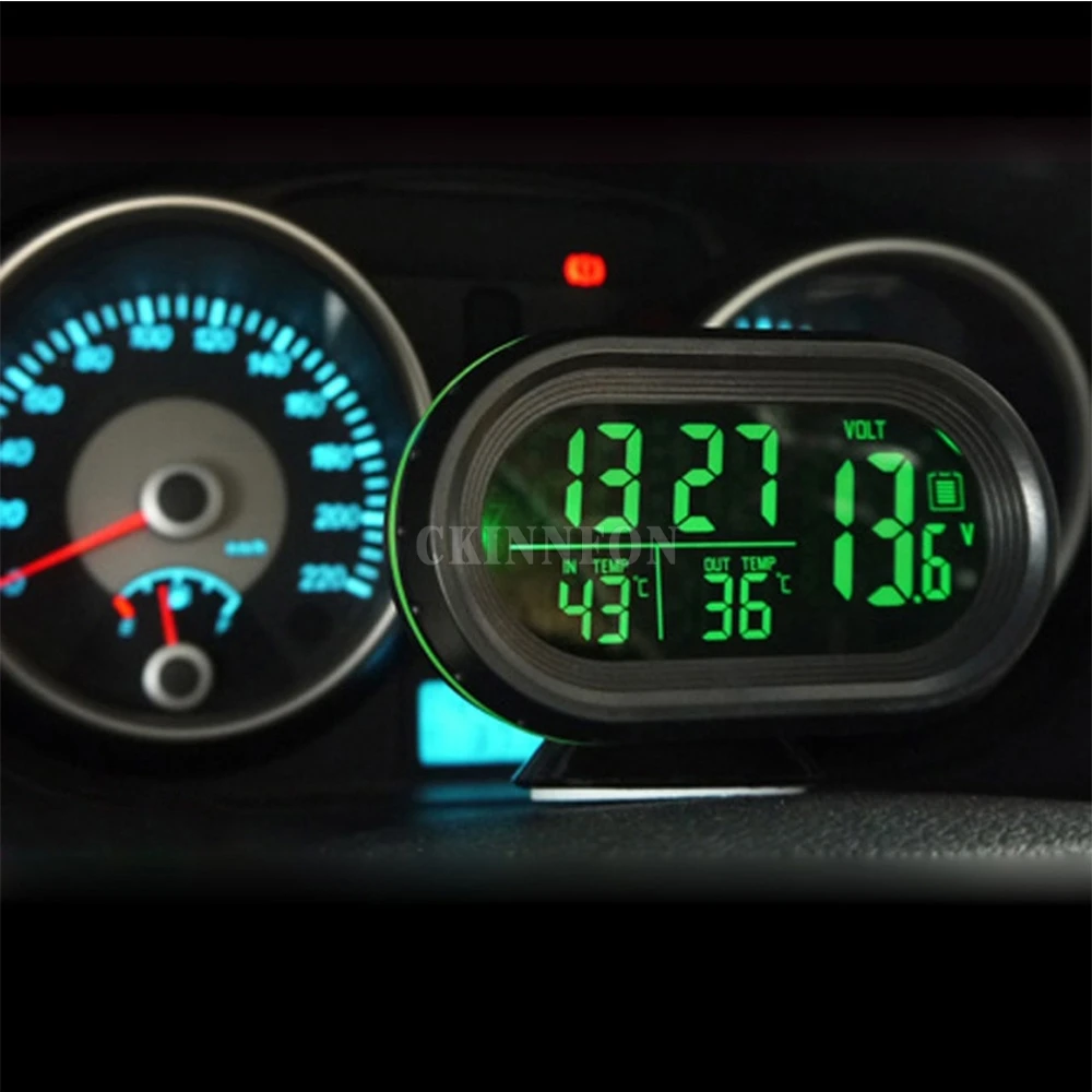 50 шт./лот 4 в 1 автомобильный монитор, встроенный в транспортное средство электронные часы светодиодный Авто термометр Авто Цифровой Термометр Тестер