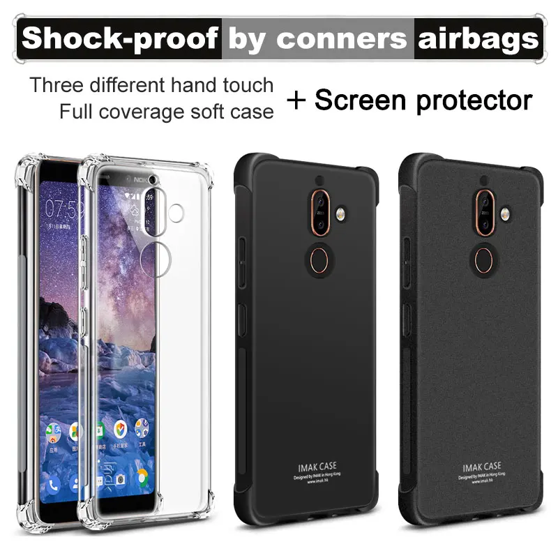 

IMAK Corners Airbag Shock-Proof Case for Nokia 7 Plus Soft TPU Case Cover for Nokia7 Plus Dual Full Cover Matte Case Screen Film