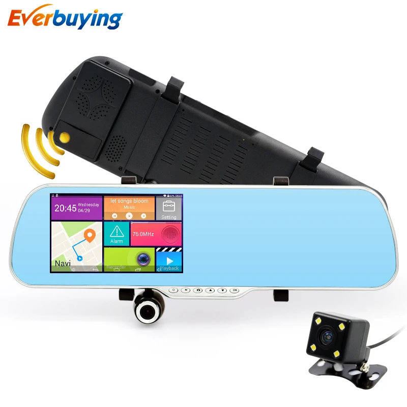 New 5 inch IPS Car Rearview Mirror DVR Camera Dual Lens Android 4.4 Car Camera Parking Video Recorder Dash Cam GPS Navitel map