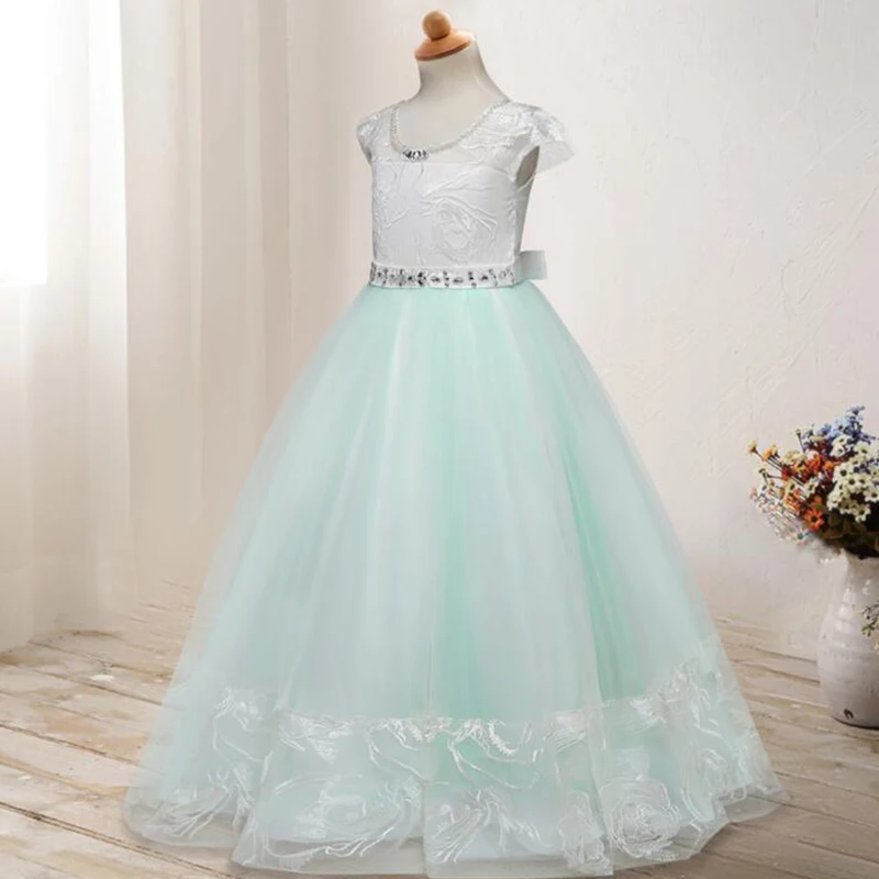 

Girls Elegant Princess Fluffy Party Dress Flower Girls Sleeveless Tulle Long Dress Children Embroidery Designed Costume For Kids