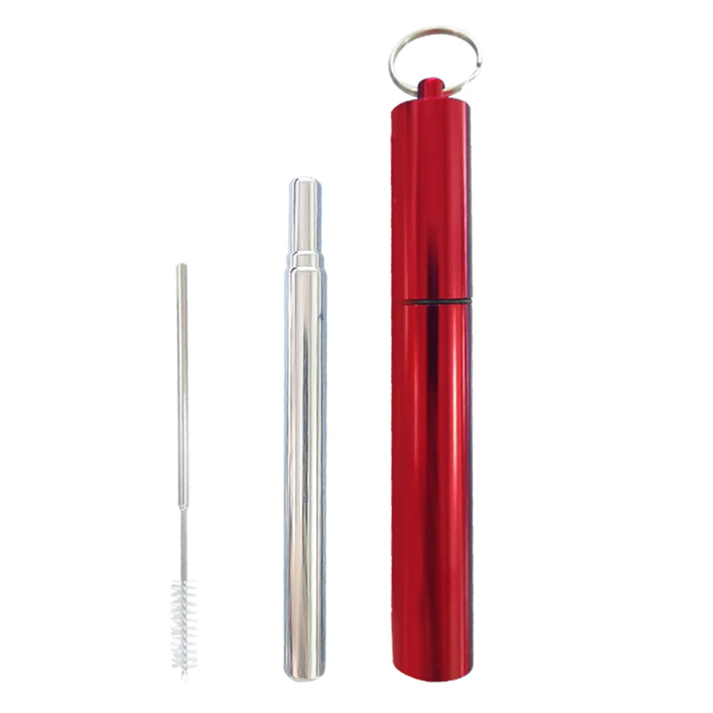 1 комплект многоразовые соломинки телескопическая портативная соломка из нержавеющей стали с чистящей щеточница - Цвет: Red