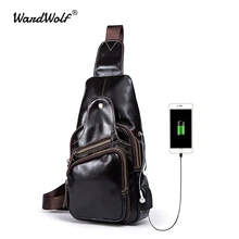 WardWolf мужские карманные нагрудные сумки с одним ремешком, мужская сумка через плечо, натуральная кожаная сумка на ремне, черные мужские сумки через плечо
