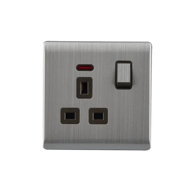 

UK Standard Metal Wall Socket 13A 250V With One Button LED Indicator Light British Style