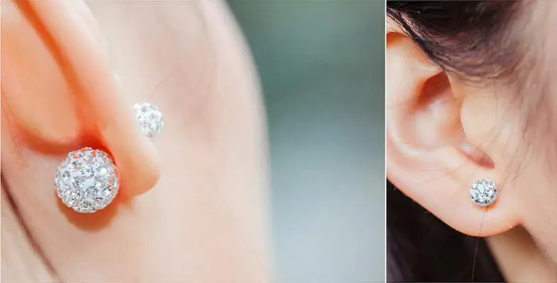 100% 925 sterling silver fashion shiny double Shambhala ball crystal ladies`stud earrings jewelry Anti allergy drop shipping