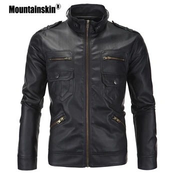 

Mountainskin Men PU Jackets Spring Fashion Stand Collar Male Coat Motorcycle Slim Fit Men Outerwears Brand Clothing Men SA504