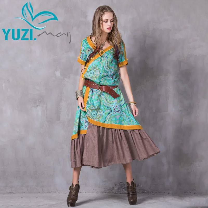 2017 Summer Dress Yuzi.may Boho New Cotton Linen Vestidos V Neck