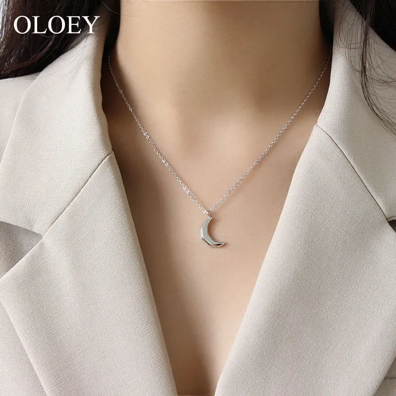 OLOEY подлинное 925 пробы Серебряное минималистичное ожерелье с Лунной цепочкой для женщин, корейское крутое ожерелье с подвеской, хорошее ювелирное изделие, подарок YMN120