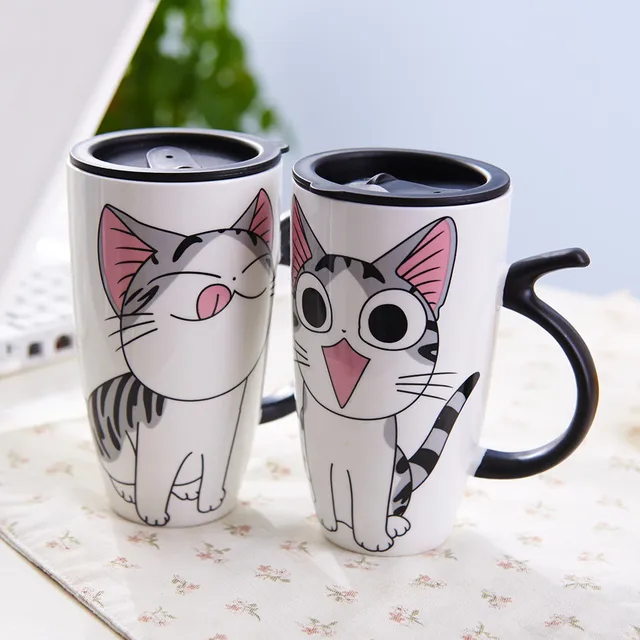 Carino Gatto Tazza di Ceramica Con Coperchio Grande Capacità di 600 ml Tazze di Carino Gatto Tazza di Ceramica Con Coperchio Grande Capacità di 600 ml Tazze di