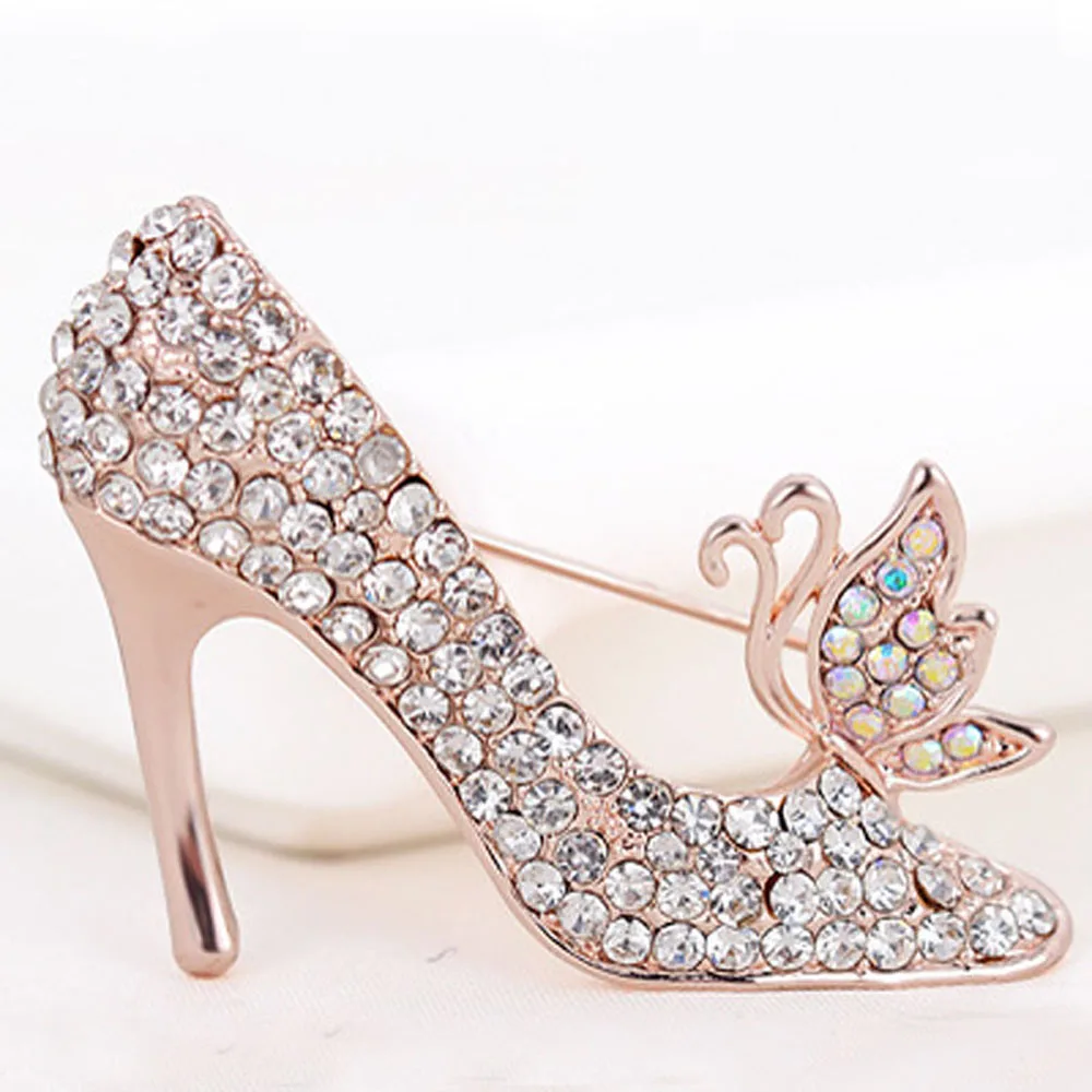 Fashion Crystal Rhinestone High Heeled Shoes Brooches Pins Jewelry For