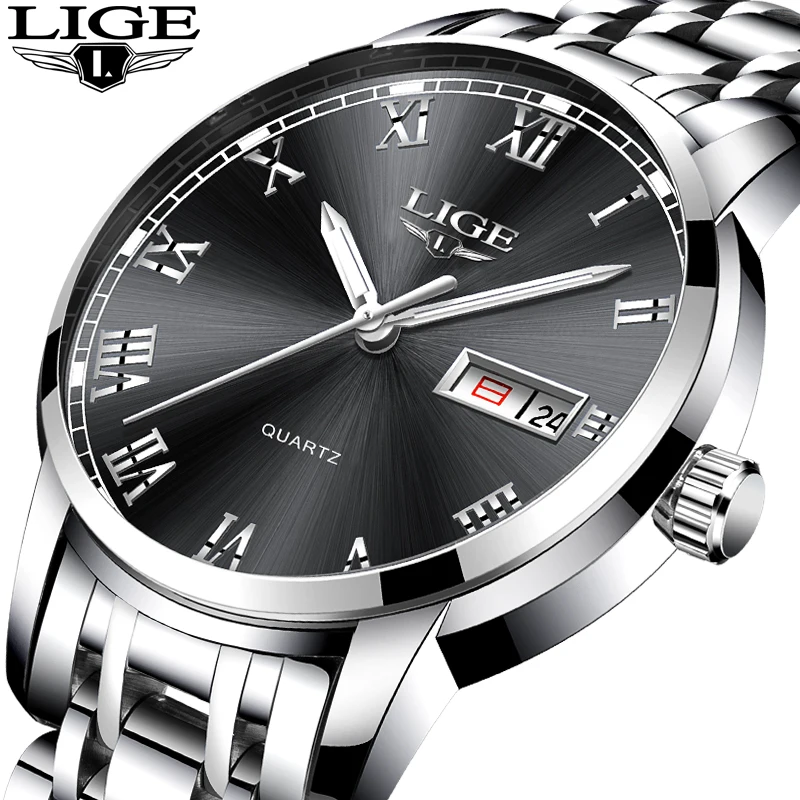 

LIGE top brand luxury men's sports watch men's casual all-steel date watch waterproof 30M men's quartz watch relogio masculino