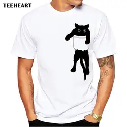 TEEHEART Лето 2017 г. забавный кот в карман дизайн футболка для мужчин животных графика печатных топы корректирующие Hipster футболки для девочек la661