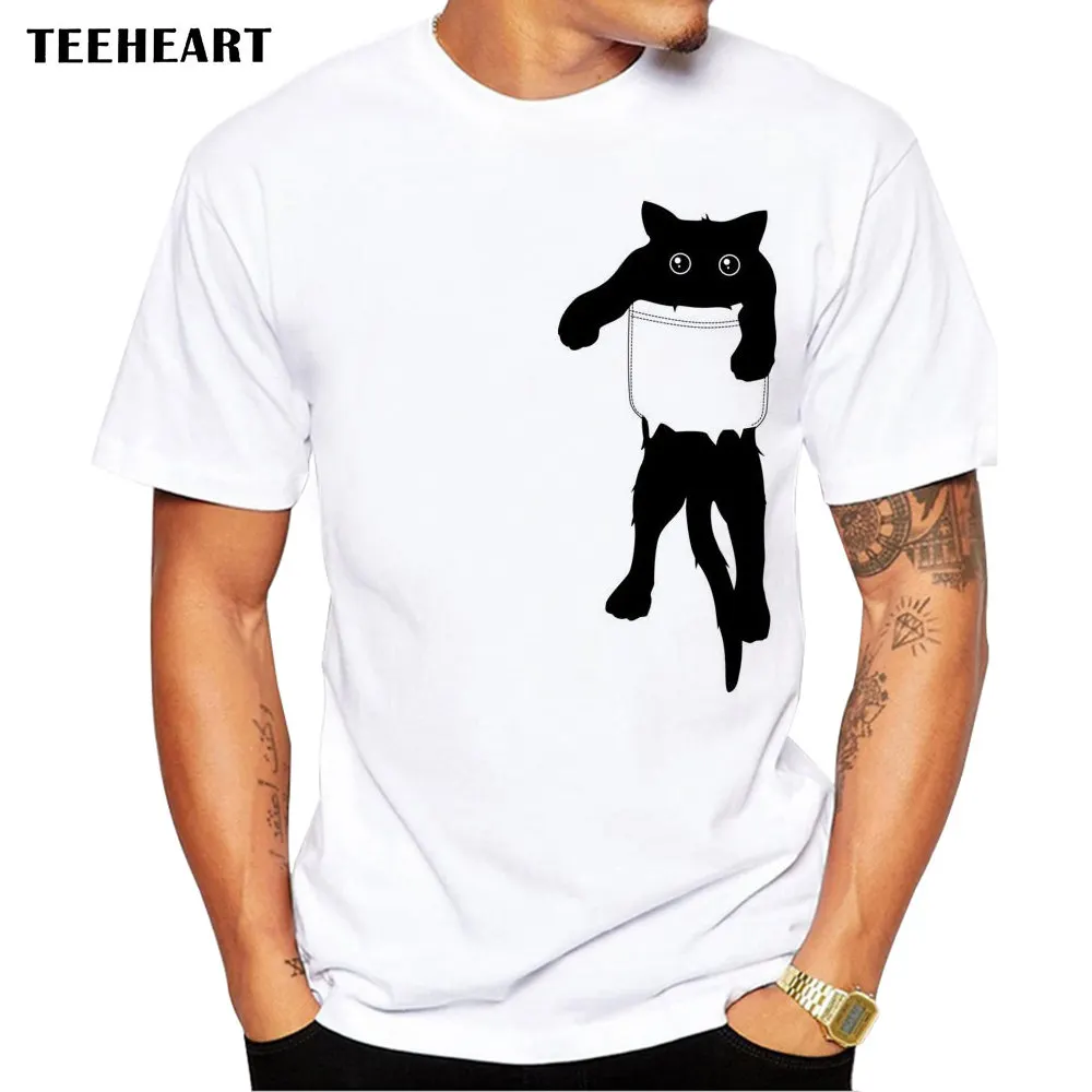TEEHEART Лето 2017 г. Забавный кот в кармане дизайн футболка мужские животные графика