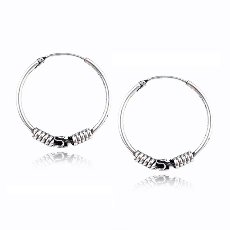 

1pair 24mm Boho Silver Color Big Hoop Earrings For Women Circle Earring Hoops Vintage Earing Aretes Bijoux Jewelry Gift E42
