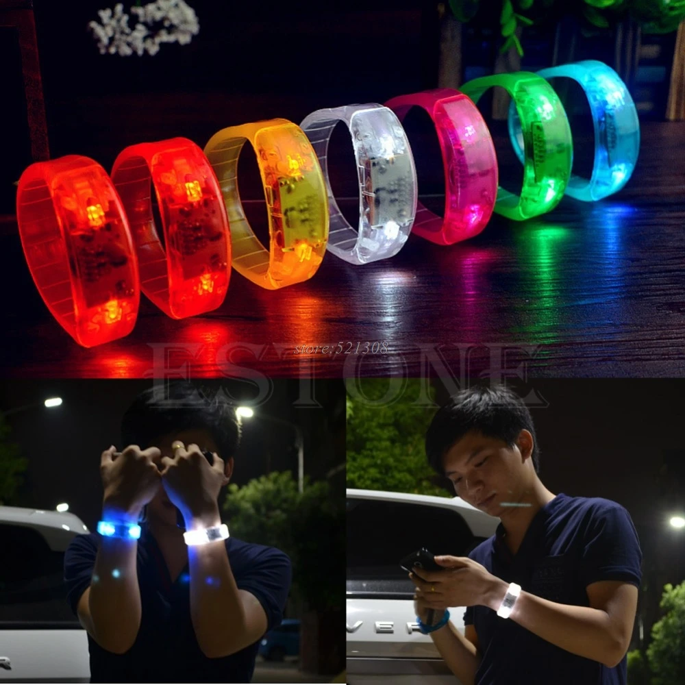 Fashion Party Voice Activated LED Light Glows Bracelet Light Up Flashing Bangles JUN12