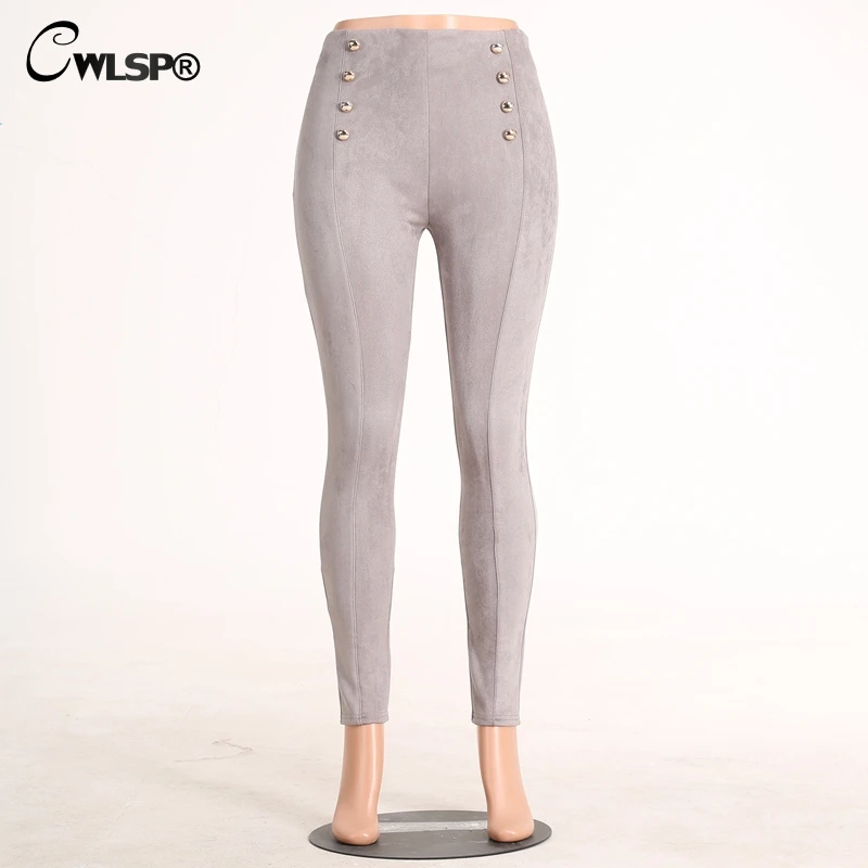 Высококачественные женские замшевые узкие брюки-карандаш с высокой талией; сезон осень-зима; теплые брюки; pantalones mujer QL2645 - Цвет: Серый