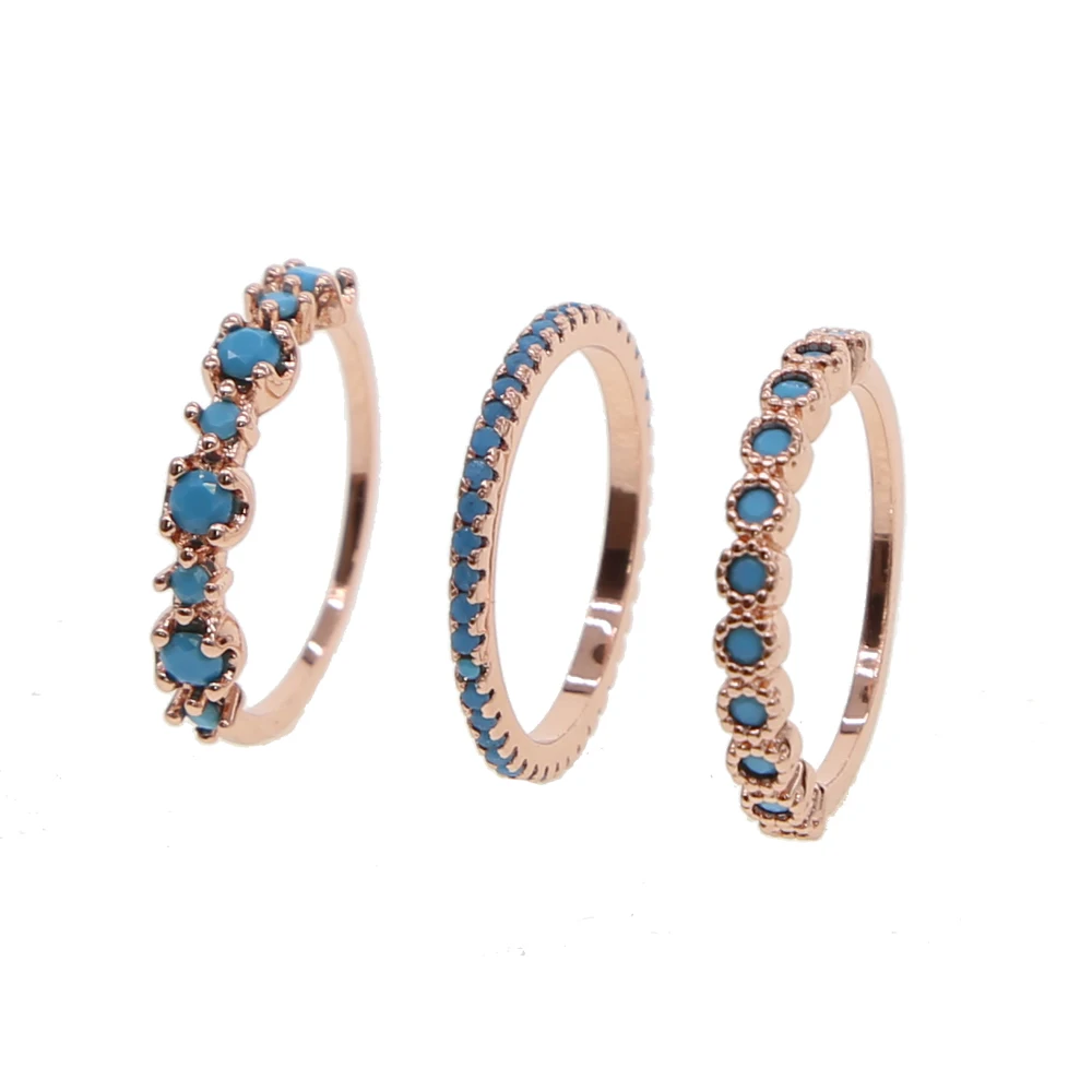 

top quality 3 pcs Women's Ring jewelry Rose Gold Color with light blue cz For Female girl lady round dots midi ring sets 2019