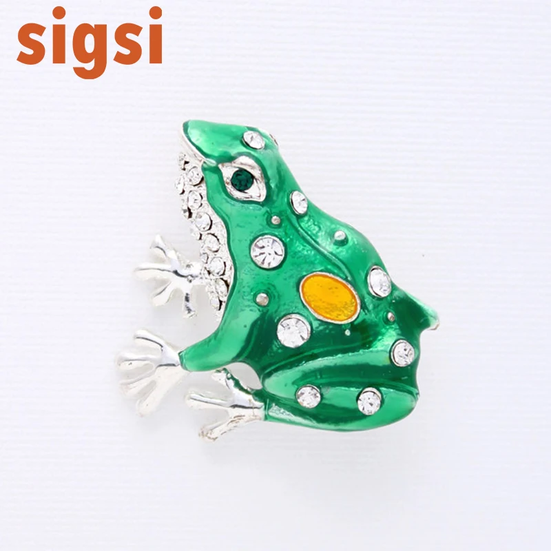 

DHL free shipping 100pcs a lot 1.25H x 1 .25W inches Crystal Rhinestone Synthetic green enamel Frog Fashion Jewelry Pin Brooch