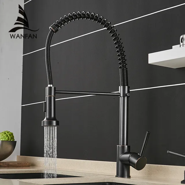 Best Price Kitchen Faucets Black Bronze Faucets for Kitchen Sink  Single Lever Pull Out Spring Spout Mixers Tap Hot Cold Water Crane 866025