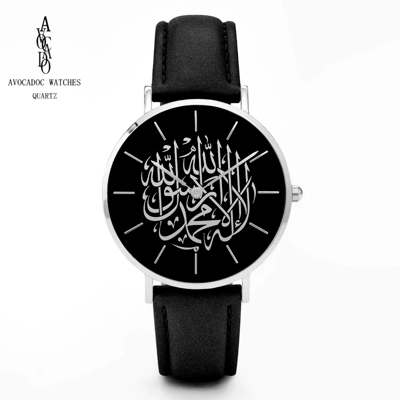 Авокадо мужские часы черные арабские часы кожаный ремешок Reloj arabe negro