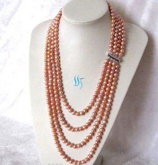 

huij 001494 22-28" 4 Row Peach Pink Freshwater Pearl Necklace Strands Jewelry