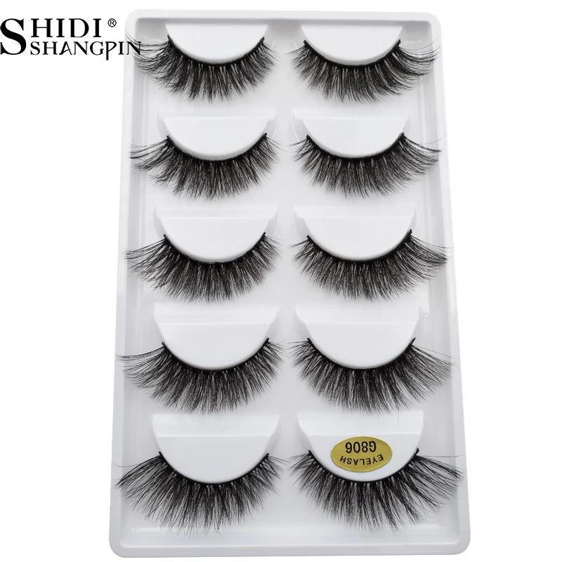 

SHIDISHANGPIN 5 Pairs Mink False Eyelashes Natrual Long 3D Mink Lashes Thcik Faux Cils Soft 3D Makeup Full Strip Lashes G806 Kit