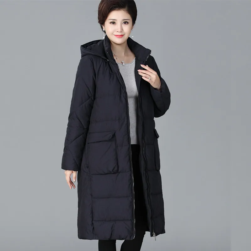 Taille Manteau Capuchon 2018 Parkas Plus Long Mère Lâche Femmes Coton Épais Veste Femme Noir Moyen 4xl D'âge À Chaud Hiver rouge La qHBwq0O