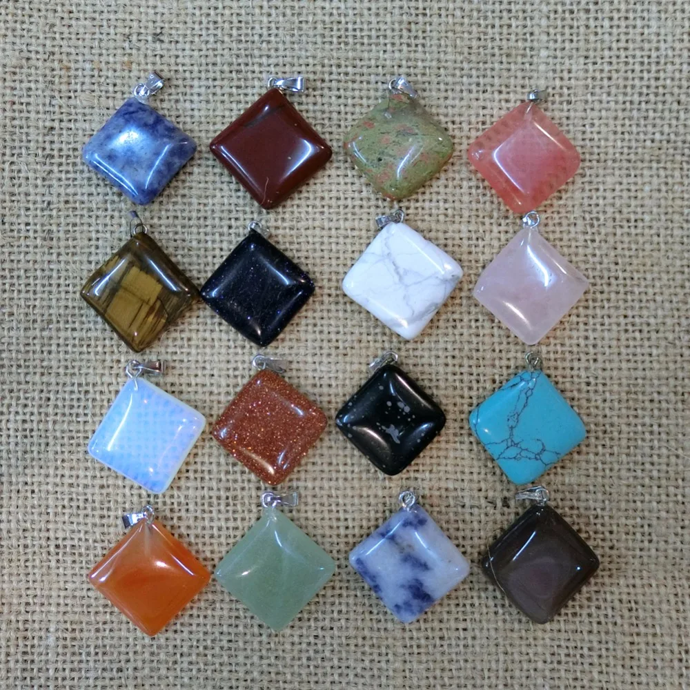 

12pcs Assorted Natural Stone Aquamarines Unakite Square Pendants Rectangle Pendulum Charm Quartz Chakra Healing Reiki Beads Free