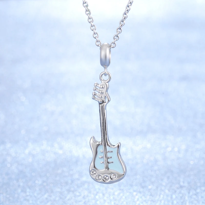 Женская подвеска для гитары из серебра 925 пробы с синей эмалью|pendant charms|be charmcharm