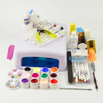 

2 Top Coat Gel Polish Kit Manicure Sets & Kits 36W Lamp For Nails 12 Color UV Brushes Art Tools Base