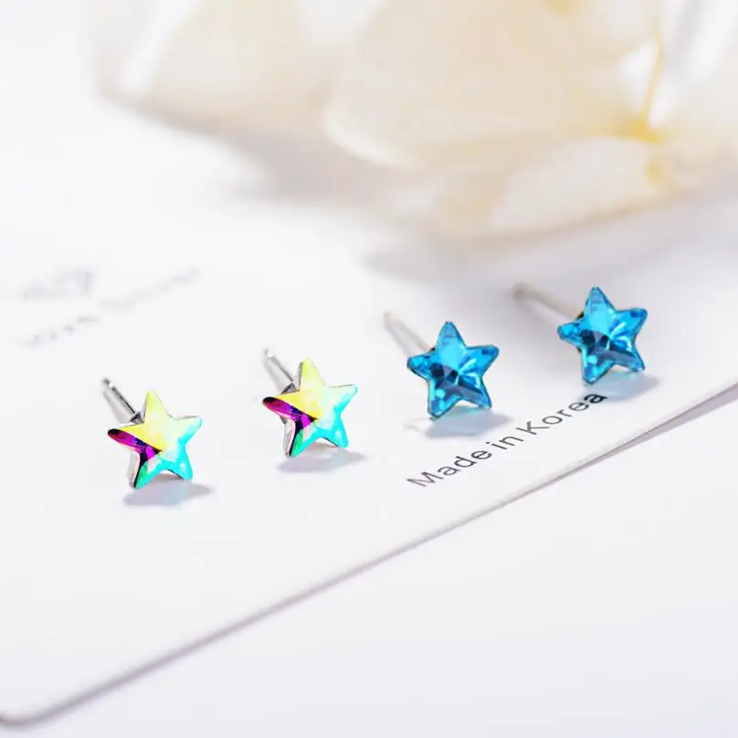 

New Sweet Blue Colorful Crystal Star Earrings For Women Trend Creative 925 Sterling Silver Party Gift Jewelry Accessories SAE352