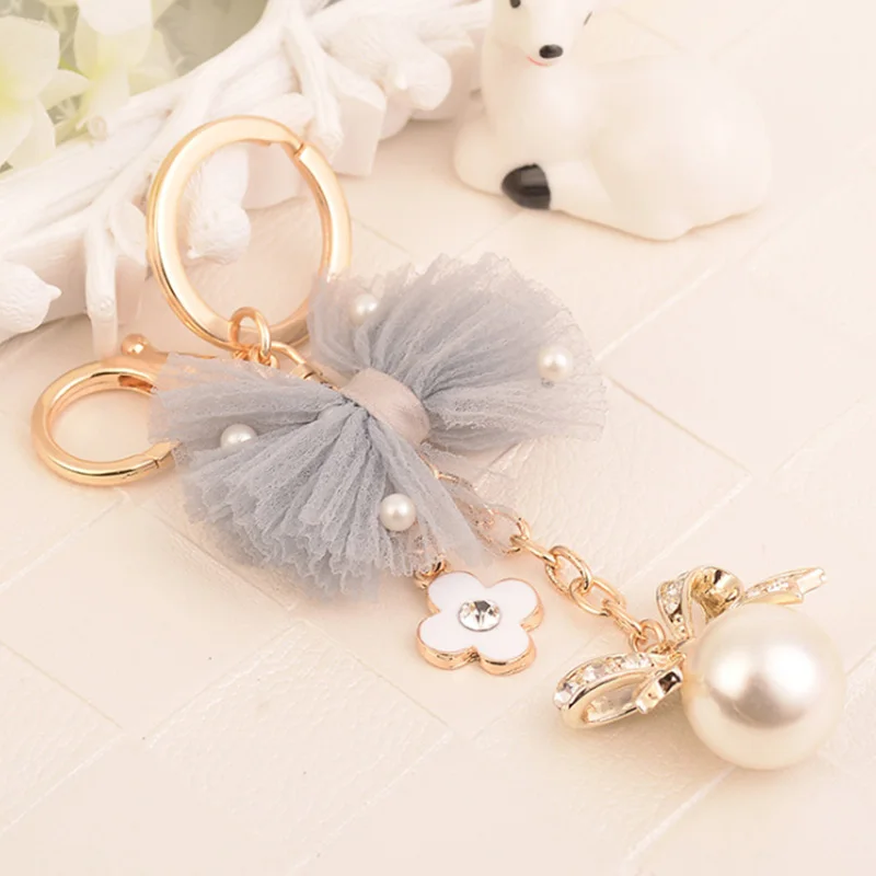 

Fashion Lace Bowknot Keychain Tassel Bag Pendant Keyrings Clover KeyChains For Women Key Cover Car Styling Jewelry Chaveiro Gift