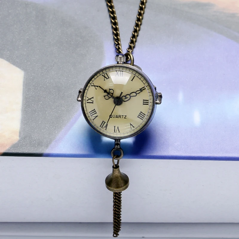 Antique Vintage Big Glass Ball Bull Eye Necklace Quartz Pocket Watch Gift P10 Free Shipping 1