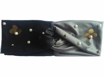 

T17617 2017 new hair accessories fashion block soft pu leather hair headband pearl and shimmer sequin headband for women