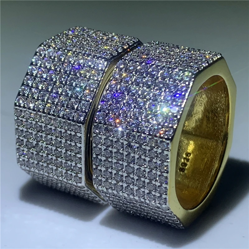

Luxury Brand Handmade Hexagon Ring 925 Sterling Silver Full 252Pcs 5A cz Engagement Wedding Band Rings For Women Jewelry