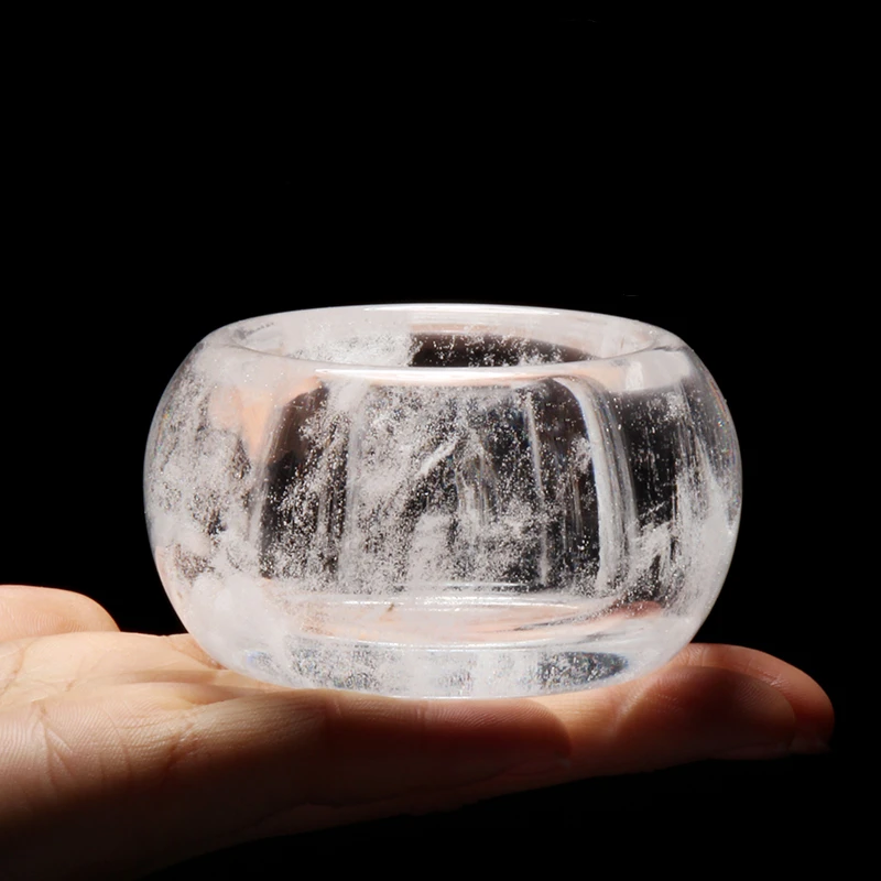 

Boutique Chine Style Natural Transparent Crystal Snowflake Floc Shape Teacup Master Bowl Kung Fu TeaSets Collection Decoration