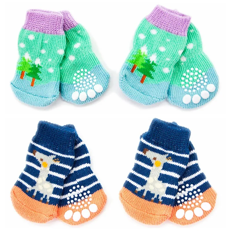 4 шт., вязаные носки для домашних собак, рождественские Нескользящие хлопковые носки с рисунком, Теплые Носки с рисунком лап, размеры s, m, l, xl