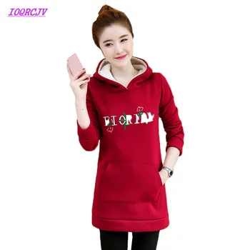 

Woman Hoodies Spring Sweatshirts Long Sleeves Girl Pullovers Tops Big Size Plus Velvet Thicken Long Sportswear Winter Coat W51