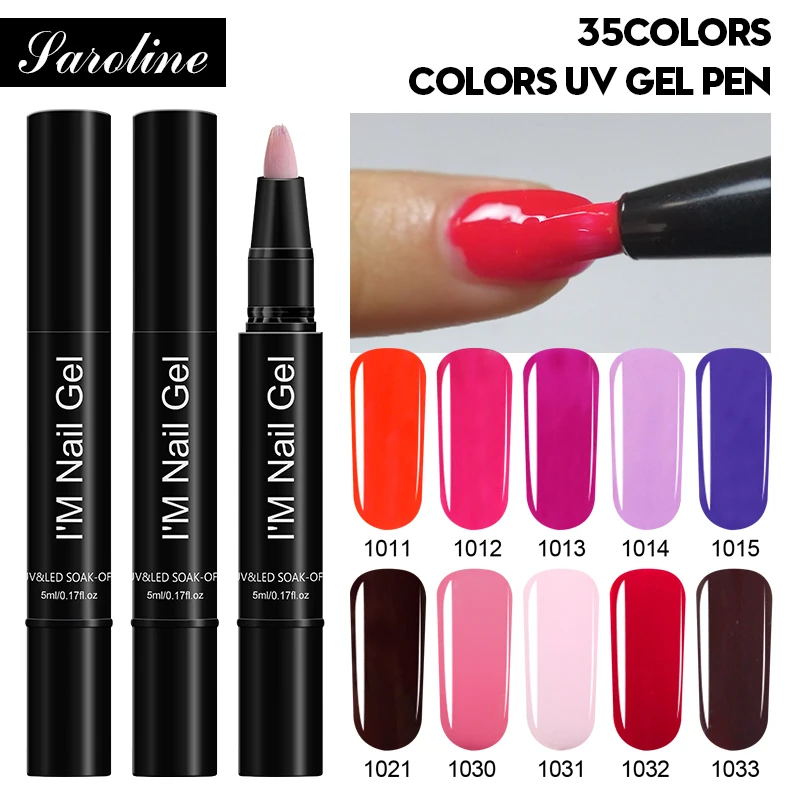 

Saroline Color Gel Nail Polish Pen Soak Off UV LED Gel Varnish Rubber Primer Bond Base Coat Glitter 35 Color Nail Gel DIY Design