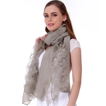 

Fashion Silk Scarf Spring Summer Wrap Autumn Winter Shawl Hijab Stole foulard Top Quality Soft Floral Transparent Brown Hot Sale