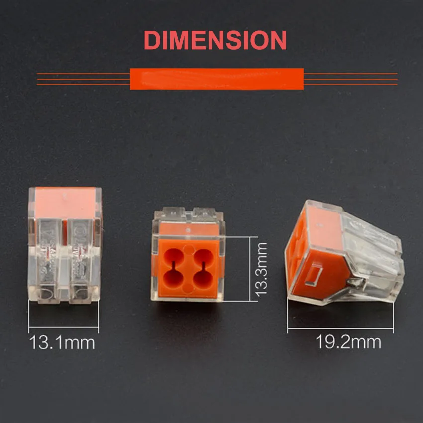 PCT-104 100pcs Quick Wire Connector Teminator Lug 24A 400V 2.5mm^2 4 Pin Spring Faston Terminal Block Connector Set Electric