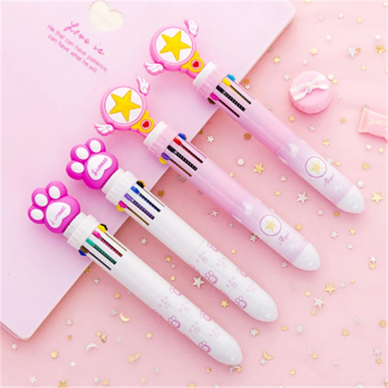 

Girl heart cartoon creative press ballpoint pen Small fresh 10 color pen pen