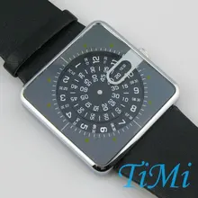 Black Unique Design Leather Lady Men Quartz Watch